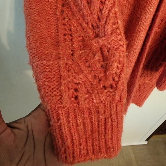 Anthropologie Nuria Open Front Textured Cable Knit Cardigan Sweater Coral Size L - Picture 3 of 11